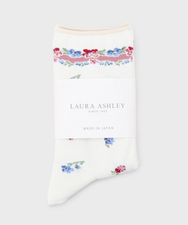 ローラアシュレイホーム(LAURA ASHLEY HOME)の【ギフトにおすすめ！日本製】ウェストウェル バンチ柄 ソックス ホワイト(101)