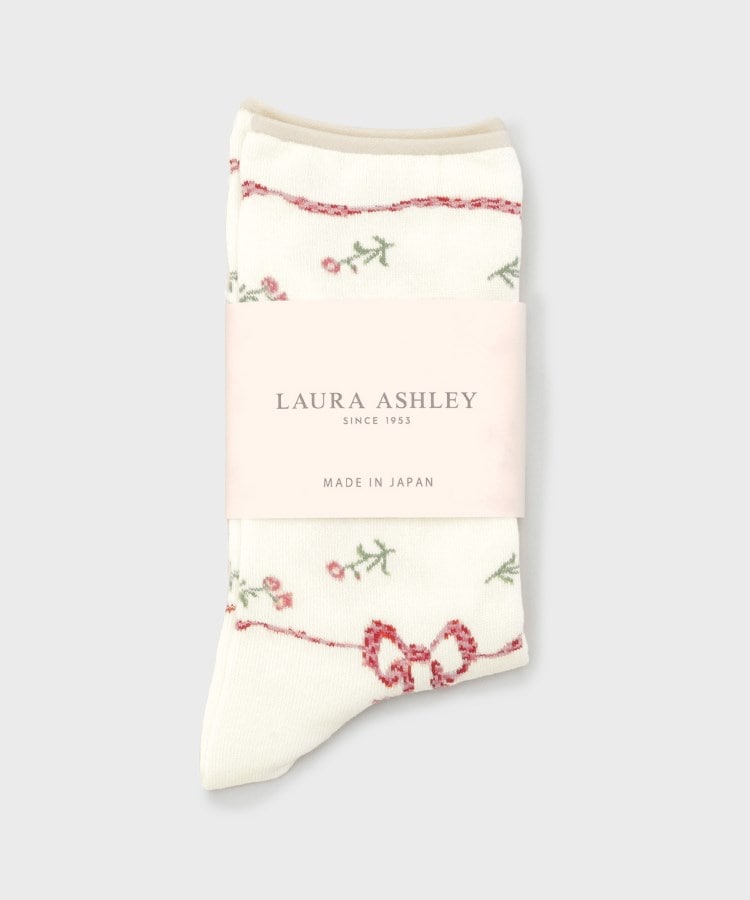 ローラアシュレイホーム(LAURA ASHLEY HOME)の【日本製】ラークフィールドリボン柄 靴下 レッド(162)