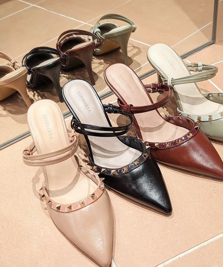 2WAYストラップスタッズヒールミュール(パンプス) | ESPERANZA 2WAYストラップスタッズヒールミュール(パンプス) | ESPERANZA