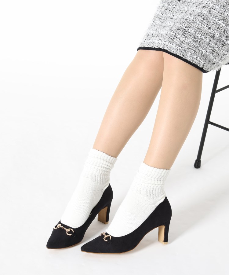 日本製】ビット付ソフトポインテッドブロックヒールパンプス(パンプス