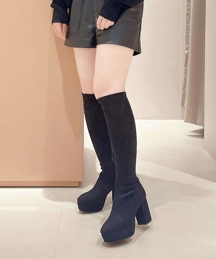 日本製】厚底ストレッチロングブーツ消臭抗菌モデル筒細 日本製】厚底ストレッチロングブーツ消臭抗菌モデル筒細