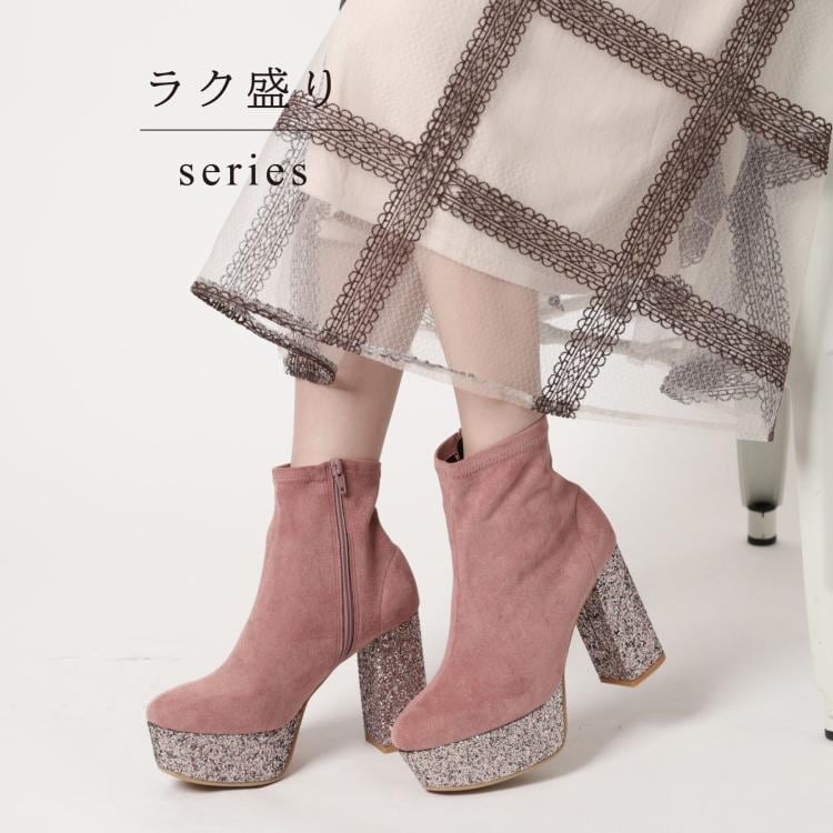 エスペランサ(ESPERANZA)の【ラク盛り／ショートブーツ】リピーター続出／脚長美脚　グリッターヒールショートブーツ ブーツ・ブーティ