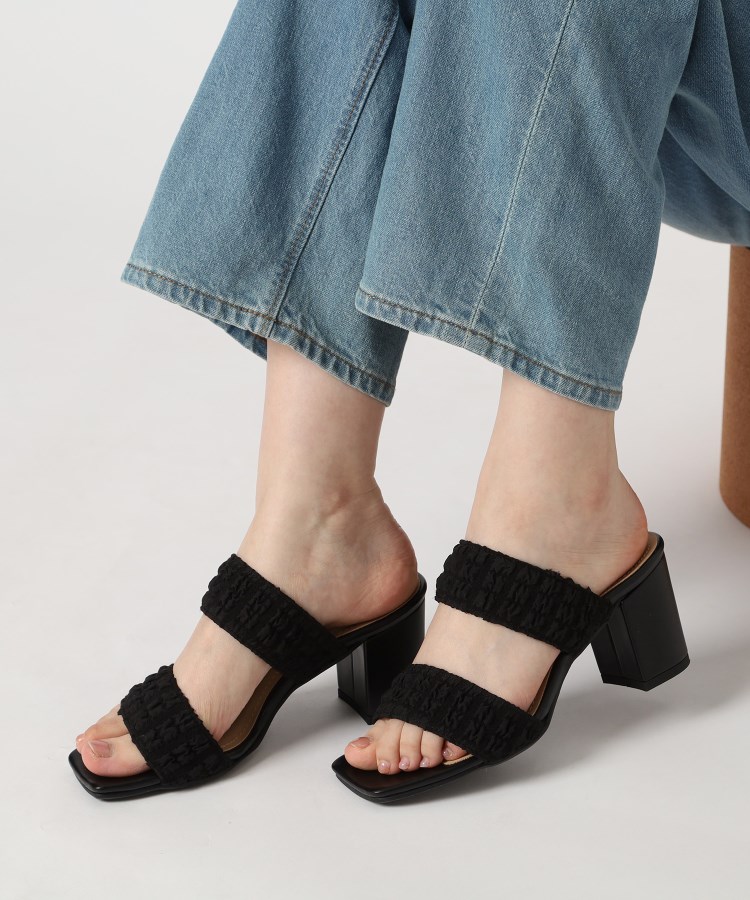 エスペランサ(ESPERANZA)のダブルベルト太ヒールミュールサンダル 24SS45