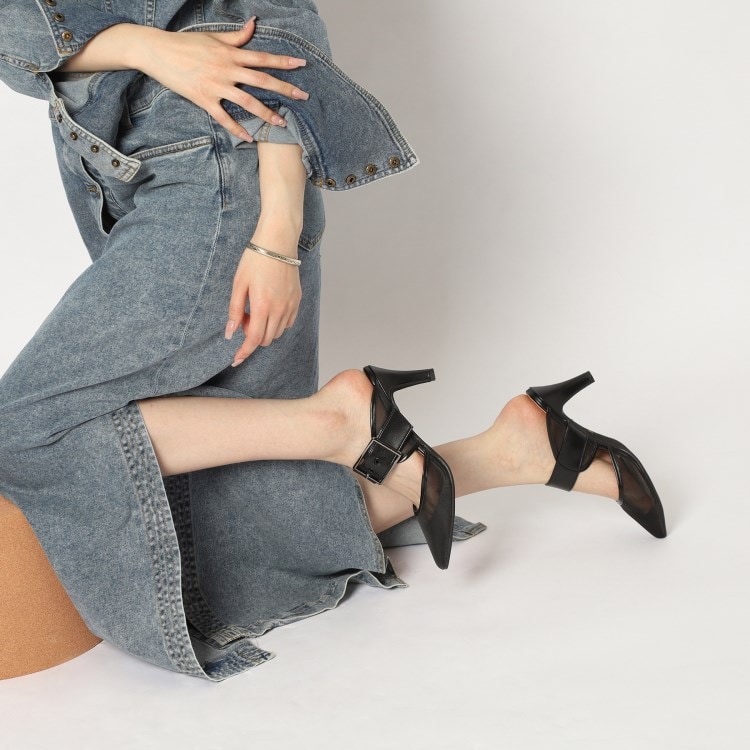 エスペランサ(ESPERANZA)のバックルベルトメッシュミュール パンプス