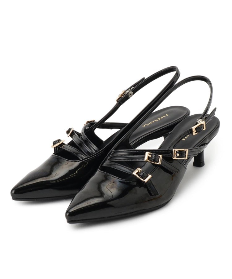 エスペランサ(ESPERANZA)のバックストラップミドルヒールパンプス ブラック(219)