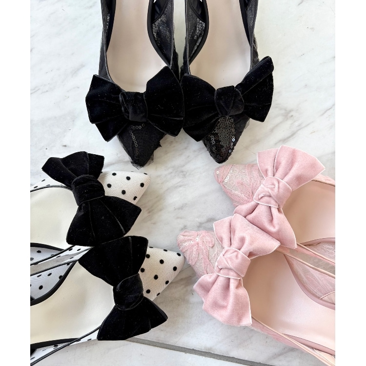 エスペランサ(ESPERANZA)のリボンチュールレースバックストラップ2WAYパンプス パンプス
