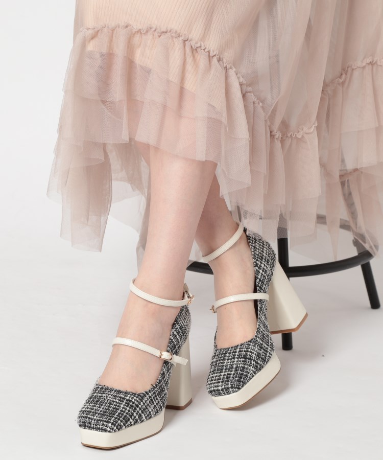 エスペランサ(ESPERANZA)のスクエアトゥダブルストラップ厚底パンプス 結婚式二次会 パーティー 25SS15