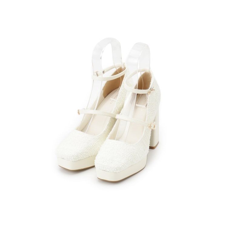 エスペランサ(ESPERANZA)のスクエアトゥダブルストラップ厚底パンプス 結婚式二次会 パーティー 25SS パンプス