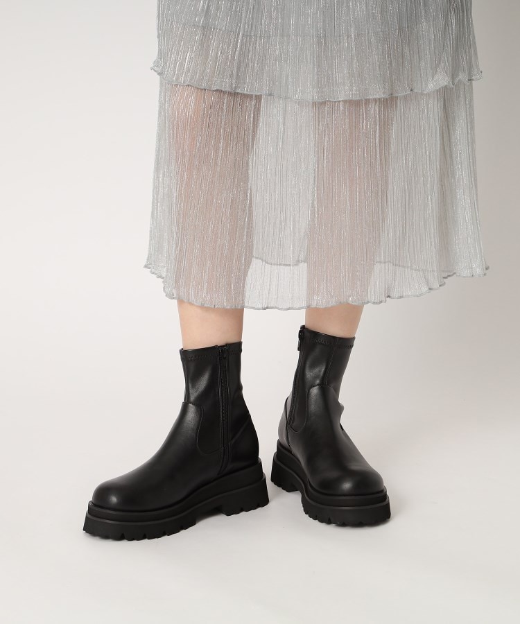 厚底トラックソールショートブーツ 晴雨兼用(ブーツ・ブーティ 厚底トラックソールショートブーツ 晴雨兼用(ブーツ・ブーティ