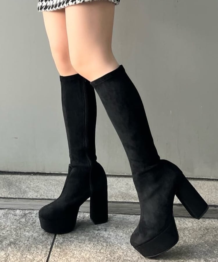 ラク盛り厚底ヒールロングブーツ-スリムフィット(ブーツ ラク盛り厚底ヒールロングブーツ-スリムフィット(ブーツ