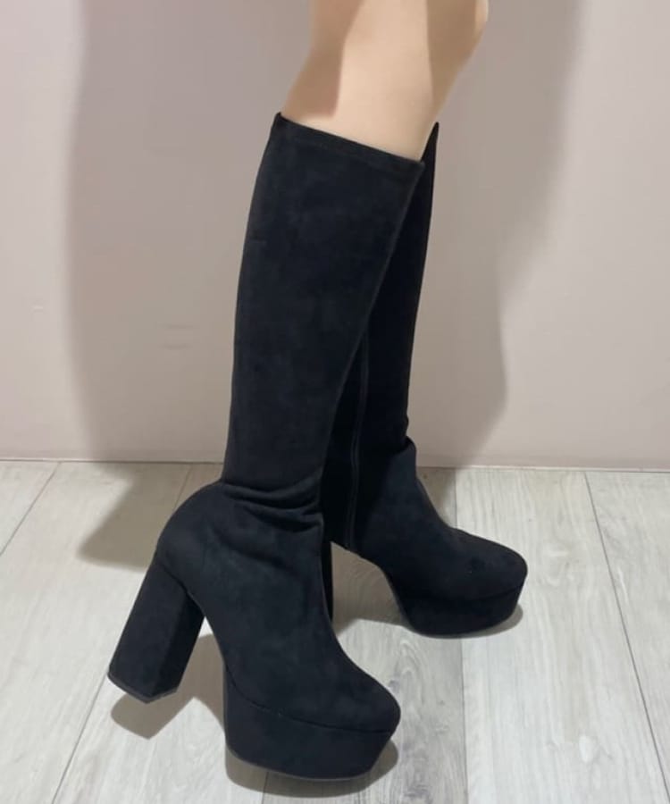 ラク盛り厚底ヒールロングブーツ-スリムフィット(ブーツ ラク盛り厚底ヒールロングブーツ-スリムフィット(ブーツ