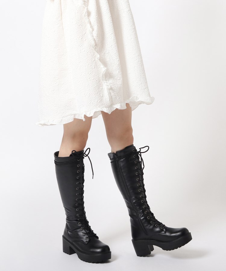 厚底レースアップ・ロングブーツ【厚底/7㎝ヒール/キレイなシルエット/csT&P】 厚底レースアップ・ロングブーツ【厚底/7㎝ヒール/キレイなシルエット/csT&P】