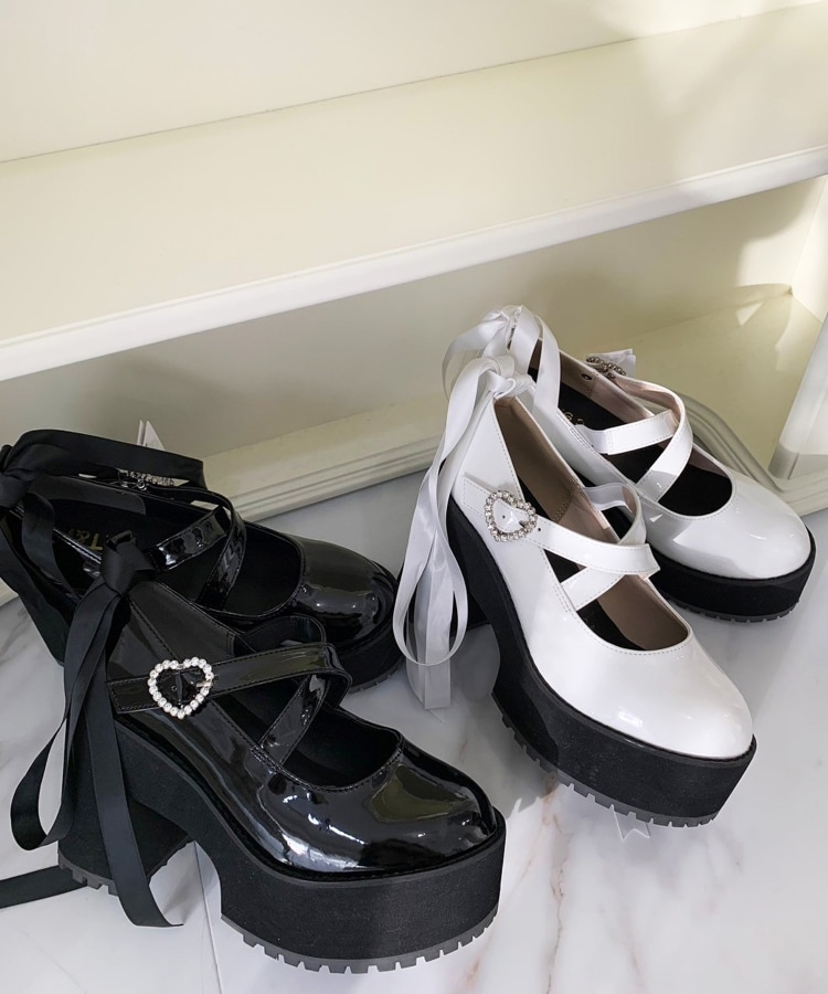 厚底ハートバックル2WAYリボンレースアップパンプス 24SS 厚底ハートバックル2WAYリボンレースアップパンプス 24SS