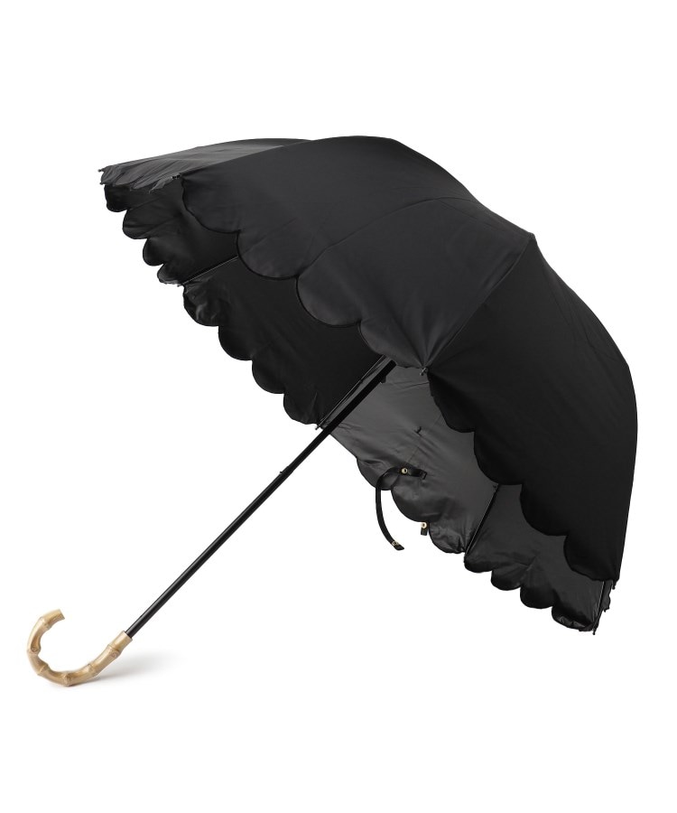 オーバー タッシェ(Ober Tashe)の遮光率100％2段折傘 晴雨兼用 日傘 スカラップ ブラック(019)