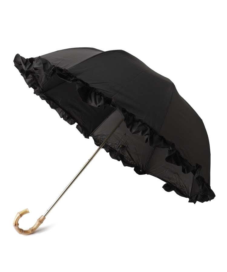 オーバー タッシェ(Ober Tashe)の遮光率100％2段折傘 晴雨兼用 日傘 フリル ブラック(019)