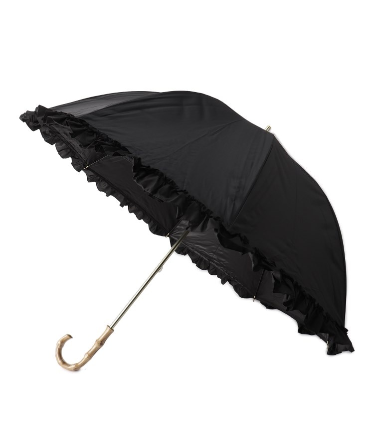 オーバー タッシェ(Ober Tashe)の遮光率100％完全遮光 深張長傘55cm 晴雨兼用 日傘 フリル ブラック(019)