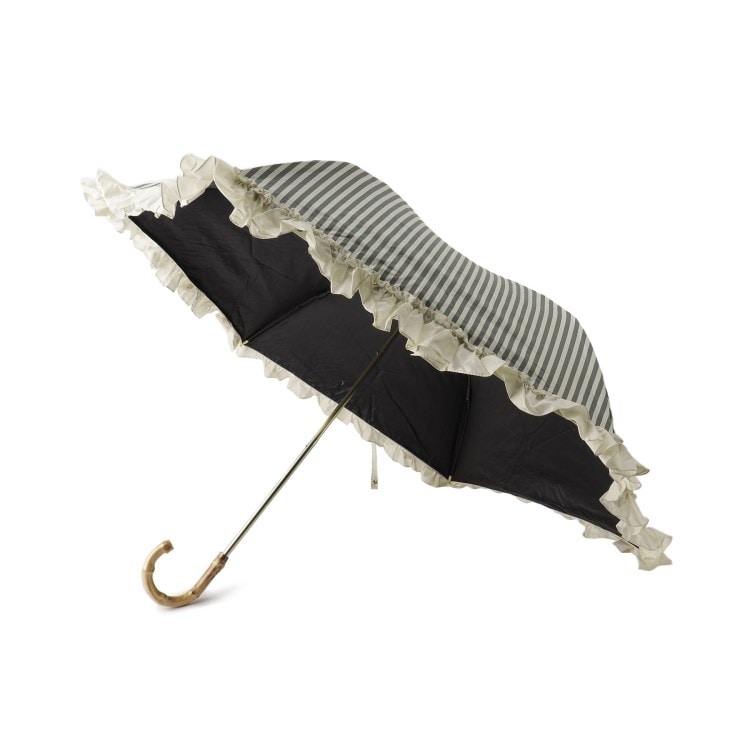 オーバー タッシェ(Ober Tashe)の遮光率100％3段折傘 晴雨兼用 日傘 フリルストライプ 折りたたみ傘