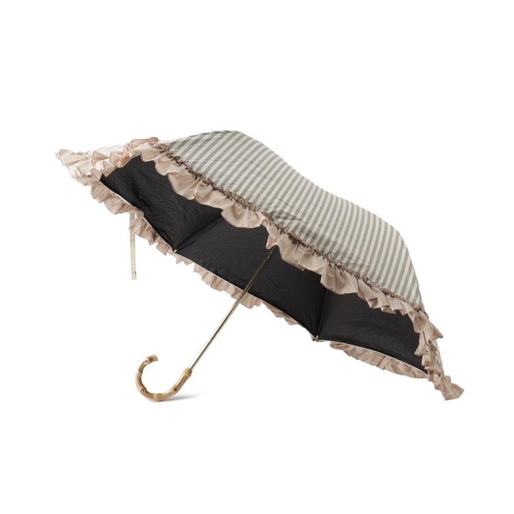 オーバー タッシェ(Ober Tashe)の遮光率100％3段折傘 晴雨兼用 日傘 フリルストライプ 折りたたみ傘