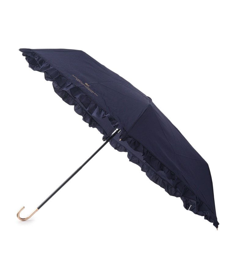 オーバー タッシェ(Ober Tashe)のフェミニンフリル ミニ 雨傘 日傘 遮光 レイン 折りたたみ傘 ネイビー(094)