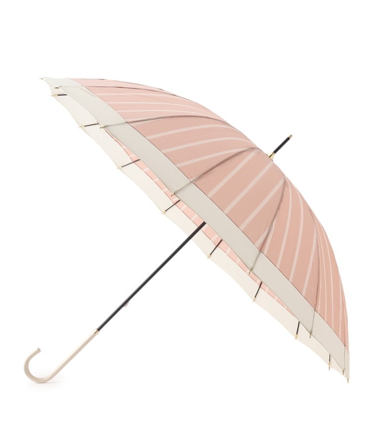 オーバー タッシェ(Ober Tashe)の16本骨切り継ぎストライプ 雨傘 日傘 遮光 レイン 長傘 ピンク(072)