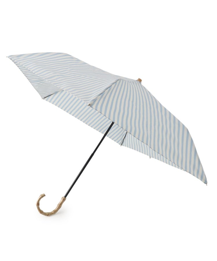 オーバー タッシェ(Ober Tashe)の紫外線遮蔽率90％以上 晴雨兼用 日傘 折りたたみ UVカット 紫外線対策 バンブーハンドル ボーダー傘  Plain Color ＆ Stripe ブルー(091)