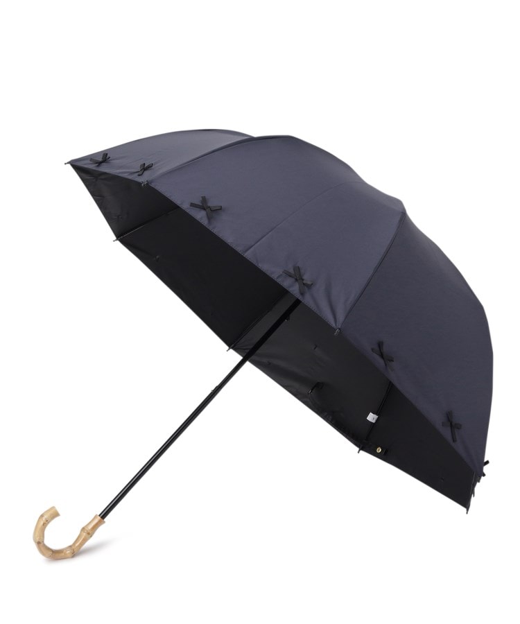 オーバー タッシェ(Ober Tashe)の完全遮光 遮光率100％ 晴雨兼用日傘 2段折傘 リボン2WAY折りたたみ傘 ブルー(993)