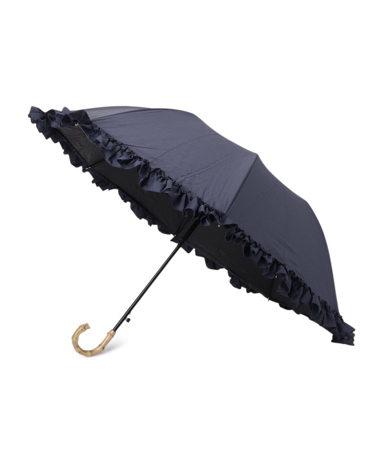オーバー タッシェ(Ober Tashe)の完全遮光 遮光率100％ 晴雨兼用日傘 リボン折りたたみ傘 ブルー(093)