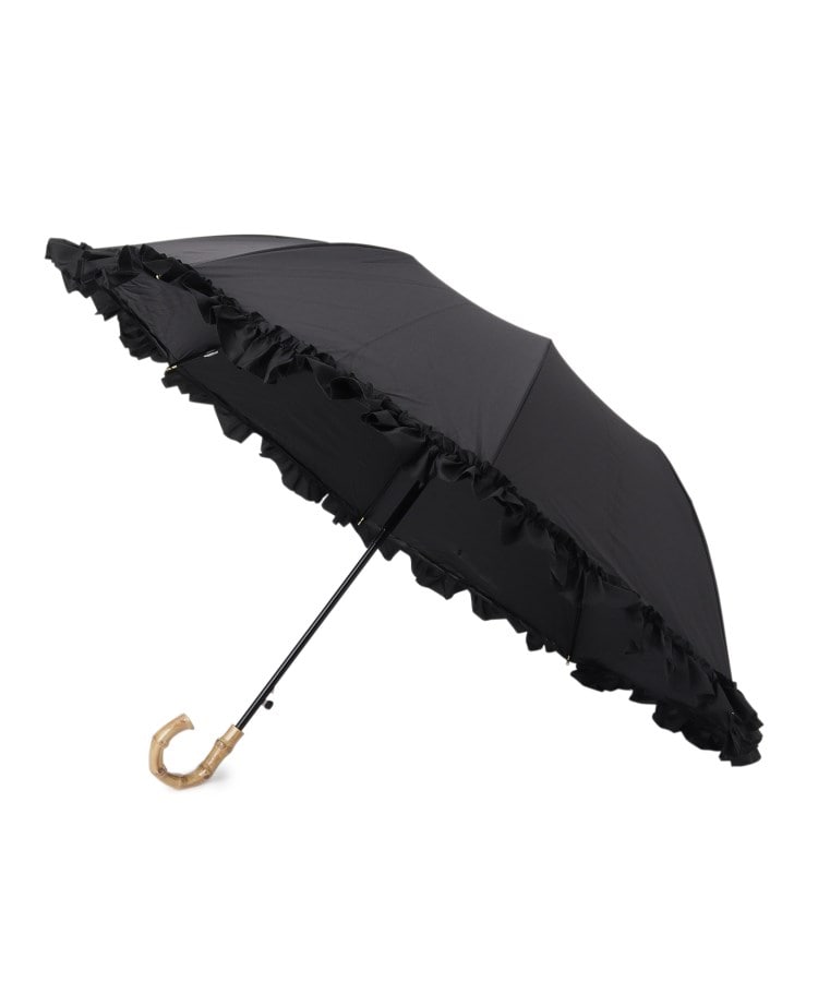 オーバー タッシェ(Ober Tashe)の完全遮光 遮光率100％ 晴雨兼用日傘 リボン折りたたみ傘 ブラック(019)