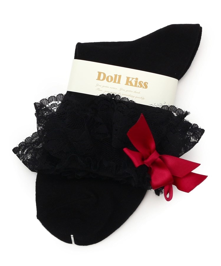 ドール キス(Doll Kiss)のレース×リボン付きクルーソックス　靴下 ブラック/ワイン(963)