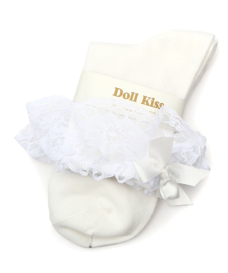 ドール キス(Doll Kiss)のレース×リボン付きクルーソックス　靴下 アイボリー/ホワイト(001)