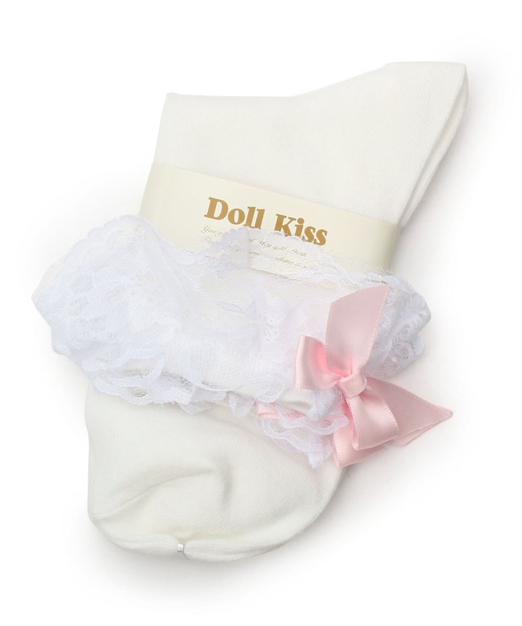 ドール キス(Doll Kiss)のレース×リボン付きクルーソックス　靴下 アイボリー/ピンク(072)