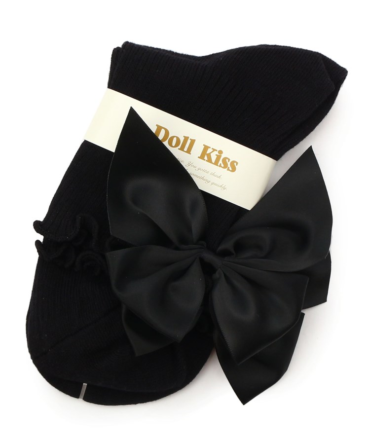ドール キス(Doll Kiss)の９色展開◆BIGリボン付きクルーソックス　靴下 ブラック/ブラック(919)