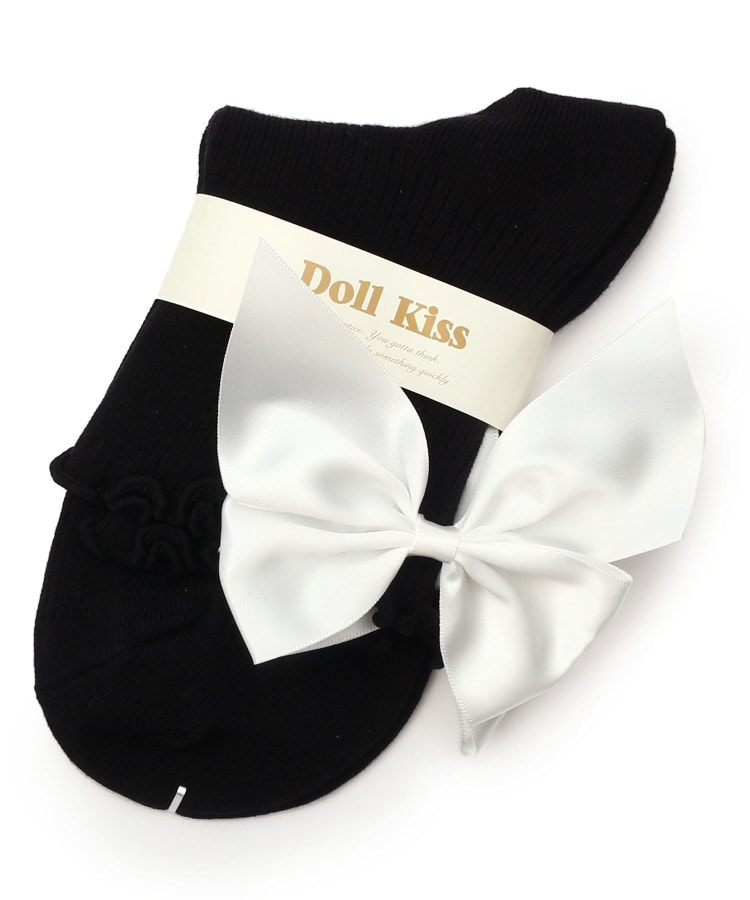 ドール キス(Doll Kiss)の９色展開◆BIGリボン付きクルーソックス　靴下 ブラック/ホワイト(901)