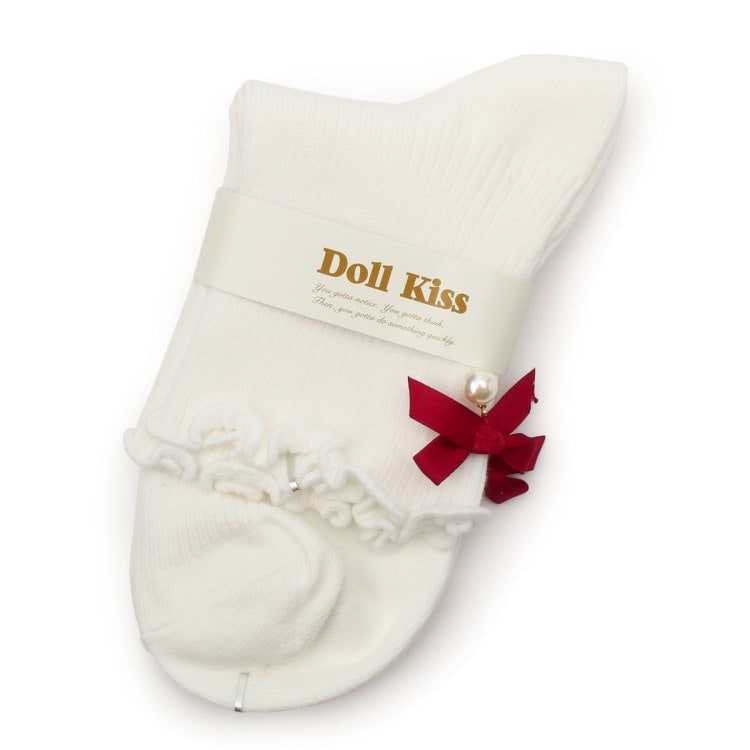 ドール キス(Doll Kiss)の13色展開リボン付きメローリブクルーソックス　靴下 ソックス
