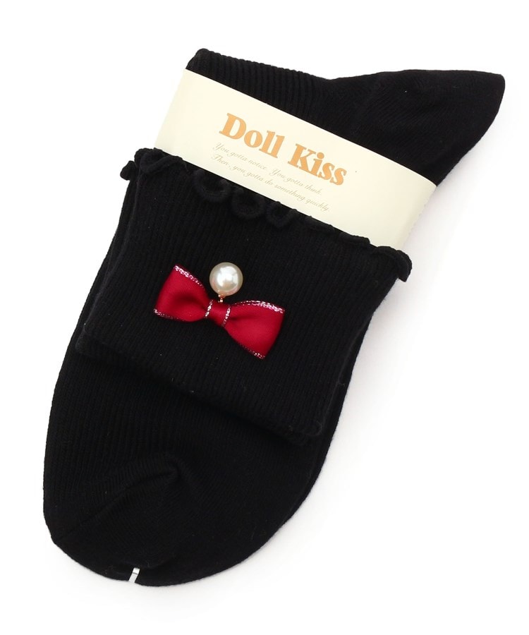 ドール キス(Doll Kiss)の◆ラメリボン折り返しクルーソックス ワインレッド(963)