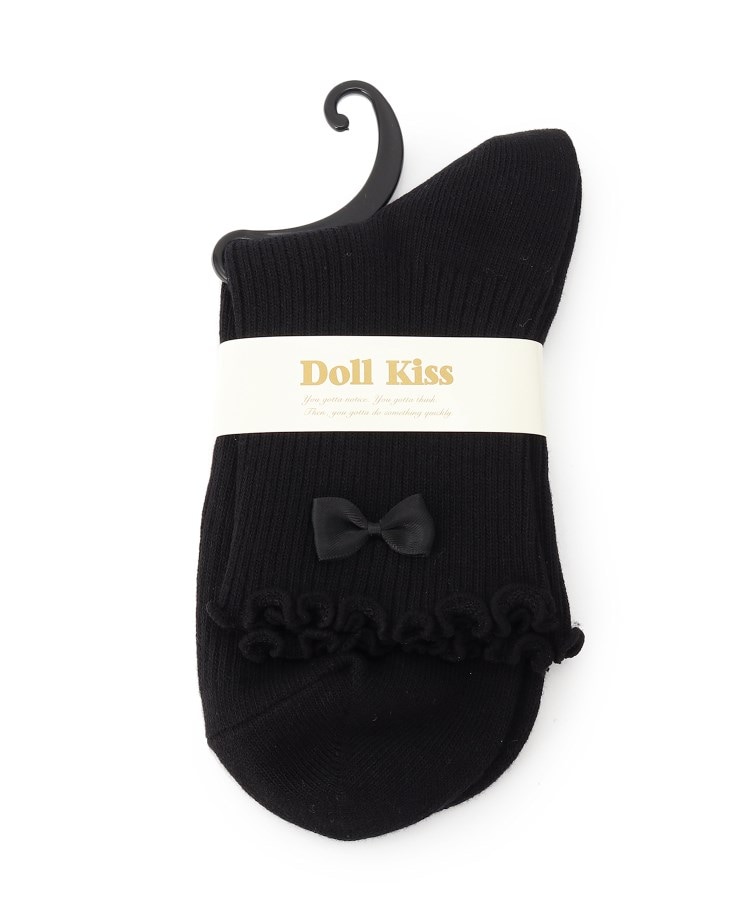 ドール キス(Doll Kiss)のリボン付きメローリブクルーソックス　靴下 ブラック(919)