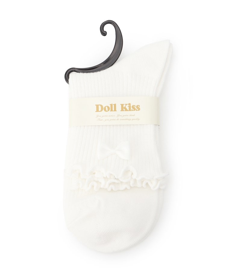 ドール キス(Doll Kiss)のリボン付きメローリブクルーソックス　靴下 ホワイト(001)