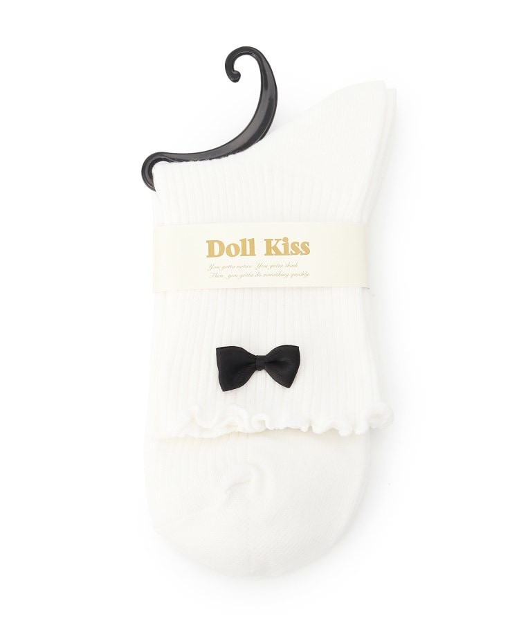 ドール キス(Doll Kiss)のリボン付きメローリブクルーソックス　靴下 アイボリー(004)