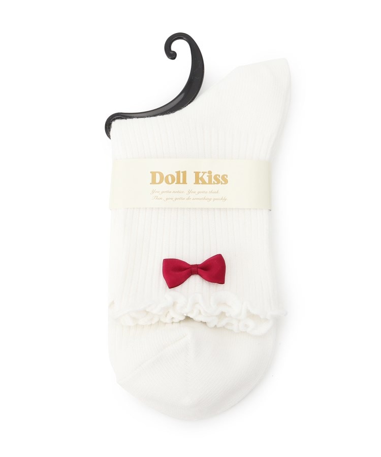 ドール キス(Doll Kiss)のリボン付きメローリブクルーソックス　靴下 ワインレッド(063)