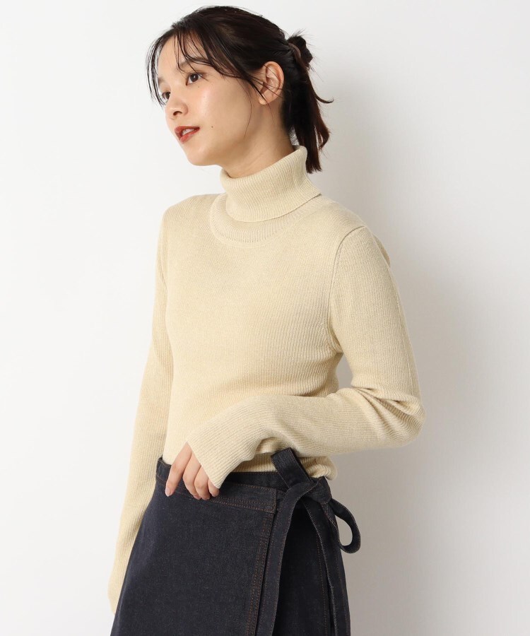 ラメ入りシルケットリブタートルネックプルオーバー