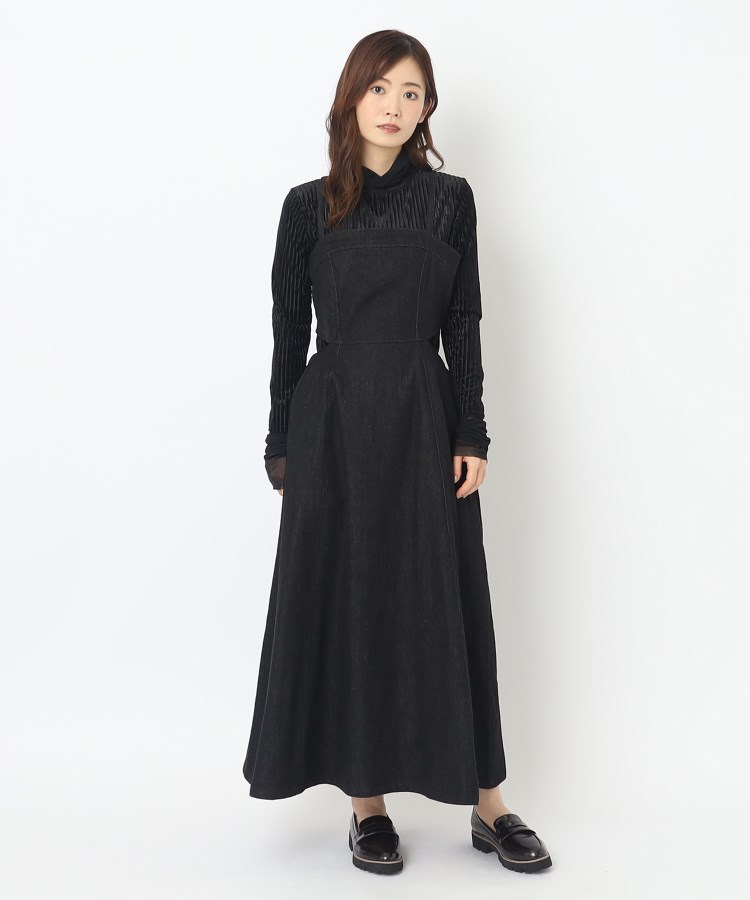 デニムバックオープンビスチェワンピース(マキシ・ロング デニムバックオープンビスチェワンピース(マキシ・ロング