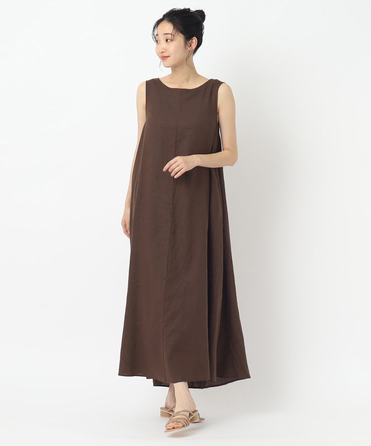 キャンバスバックボタンフレアワンピース（マキシ・ロング