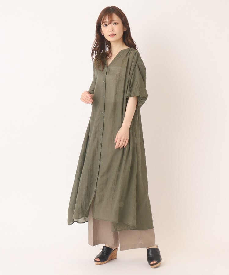 バルーンスリーブウエストリボンロングワンピース(2colors)