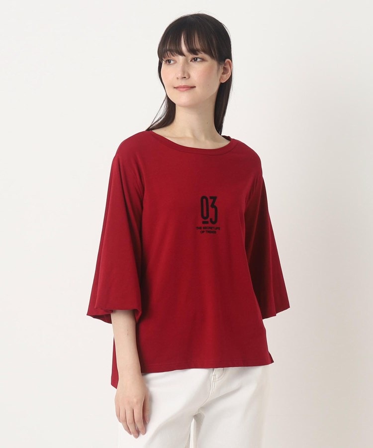 ザンパ(ZAMPA)の【春も着られる】フロッキープリントバルーンスリーブTシャツ レッド(063)