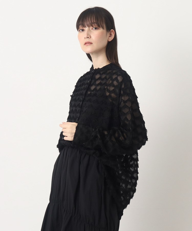 ザンパ(ZAMPA)の【キレイ目／春も着たい】カットジャカードバンドカラーシャツ ブラック(019)