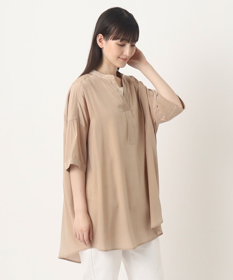 ザンパ(ZAMPA)の【春も着たい】シアーローンドルマン6分袖スキッパーシャツ ベージュ(052)