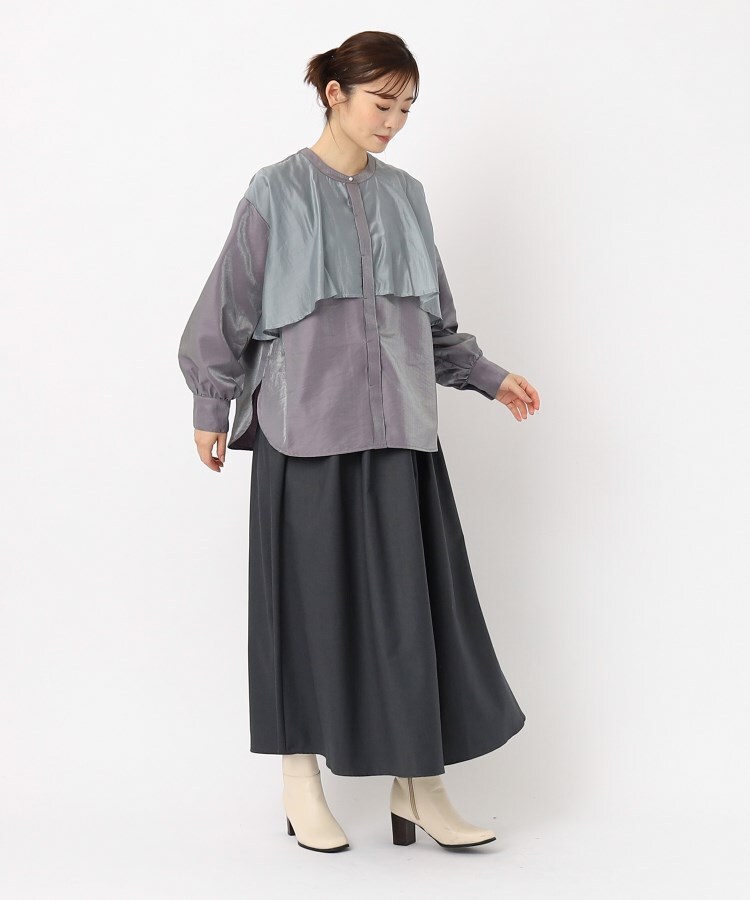 ザンパ(ZAMPA)の【春も着られる】サテンワッシャーフレアチュニックブラウス10