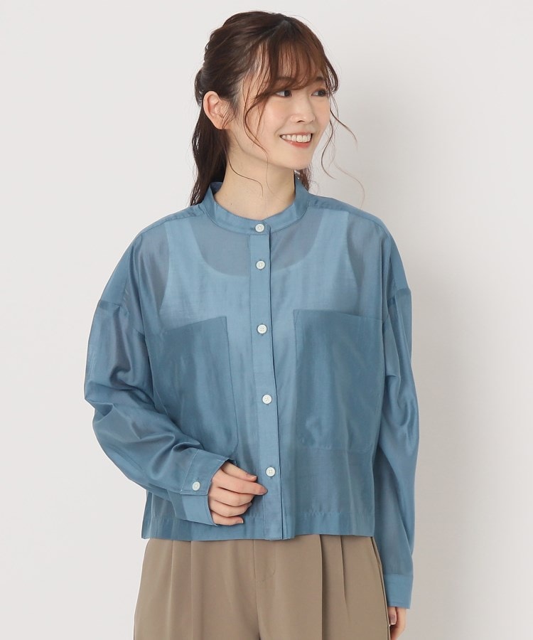 ザンパ(ZAMPA)のシアーバンドカラーショートシャツ ブルー(091)