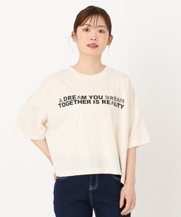 ザンパ(ZAMPA)の【五分袖】スパンコール使いロゴワイドTシャツ オフホワイト(003)