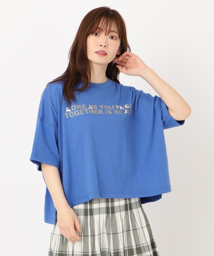 五分袖】スパンコール使いロゴワイドTシャツ(Tシャツ 五分袖】スパンコール使いロゴワイドTシャツ(Tシャツ